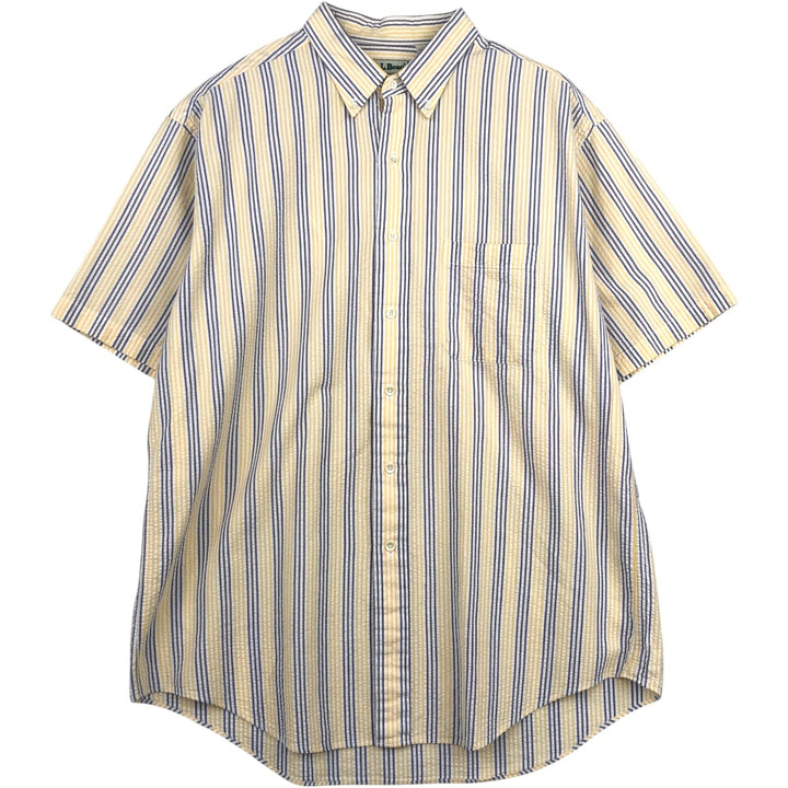 Vintage 1990'S L.L.Bean seersucker short-sleeved button-down striped shirt, men's size L (approx.). cotton yellow type Vintage Second Hand