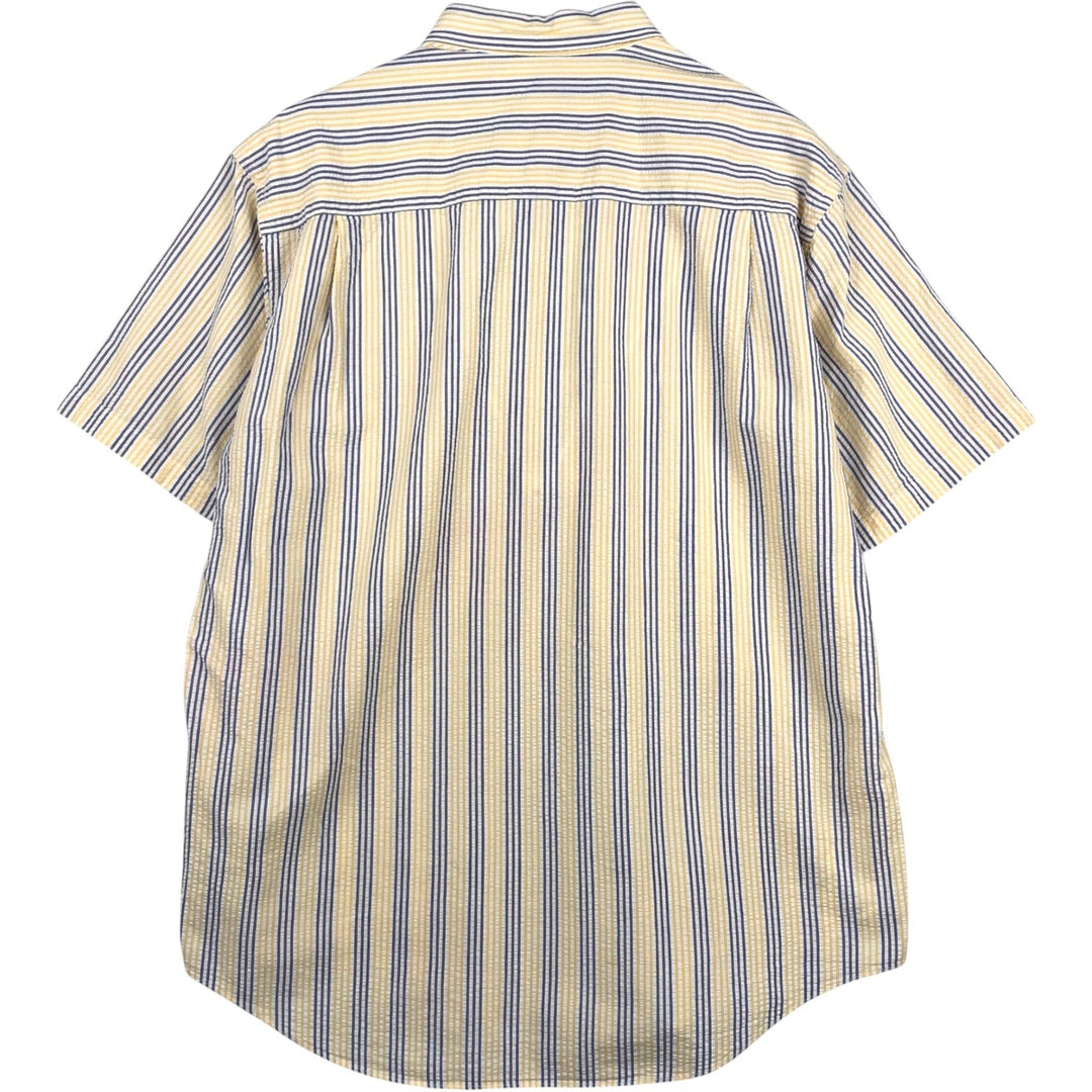 Vintage 1990'S L.L.Bean seersucker short-sleeved button-down striped shirt, men's size L (approx.). cotton yellow type Vintage Second Hand