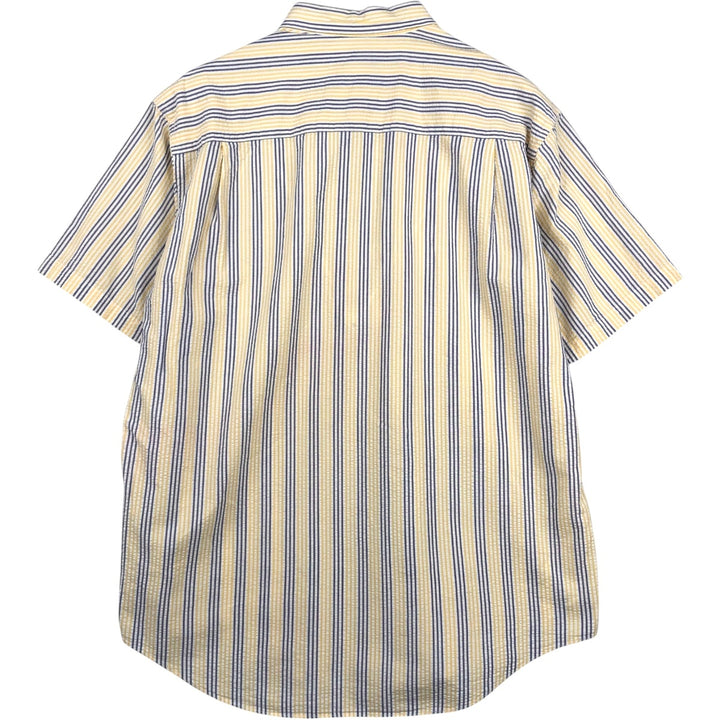 Vintage 1990'S L.L.Bean seersucker short-sleeved button-down striped shirt, men's size L (approx.). cotton yellow type Vintage Second Hand