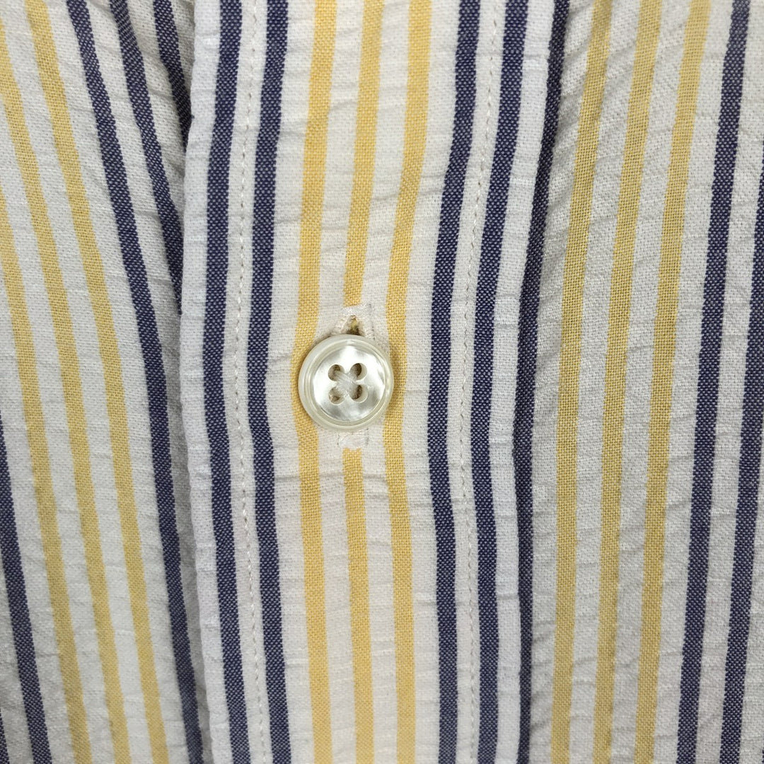 Vintage 1990'S L.L.Bean seersucker short-sleeved button-down striped shirt, men's size L (approx.). cotton yellow type Vintage Second Hand