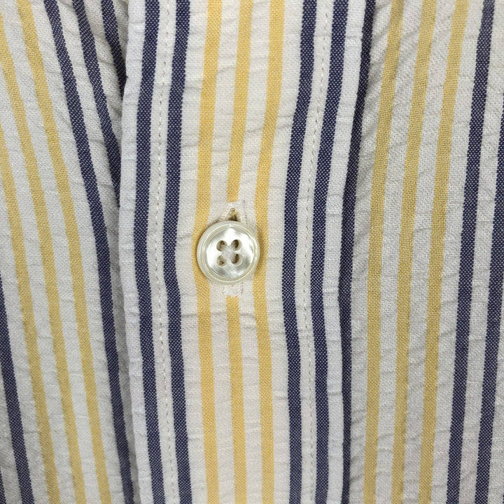 Vintage 1990'S L.L.Bean seersucker short-sleeved button-down striped shirt, men's size L (approx.). cotton yellow type Vintage Second Hand