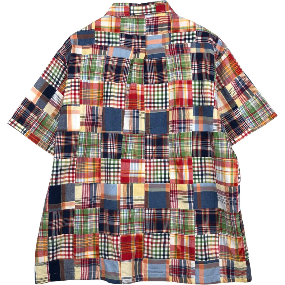 Brooks Brothers 346 Patchwork Short-Sleeve Button-Down Check Shirt, Boxy Shirt, Men's Size XL (approx.) cotton navy blue type Vintage Second Hand