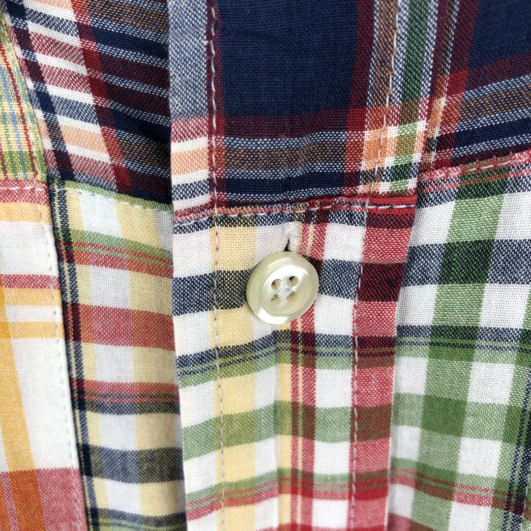 Brooks Brothers 346 Patchwork Short-Sleeve Button-Down Check Shirt, Boxy Shirt, Men's Size XL (approx.) cotton navy blue type Vintage Second Hand