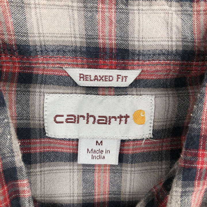Carhartt Relaxed Fit Check Pattern Long Sleeve Button Down Work Shirt, Men's Medium cotton gray type Vintage Second Hand
