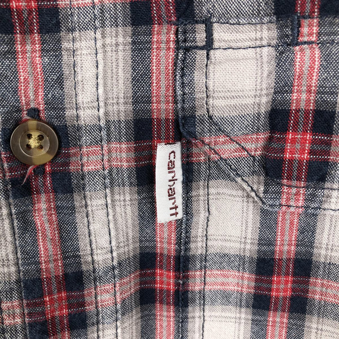 Carhartt Relaxed Fit Check Pattern Long Sleeve Button Down Work Shirt, Men's Medium cotton gray type Vintage Second Hand