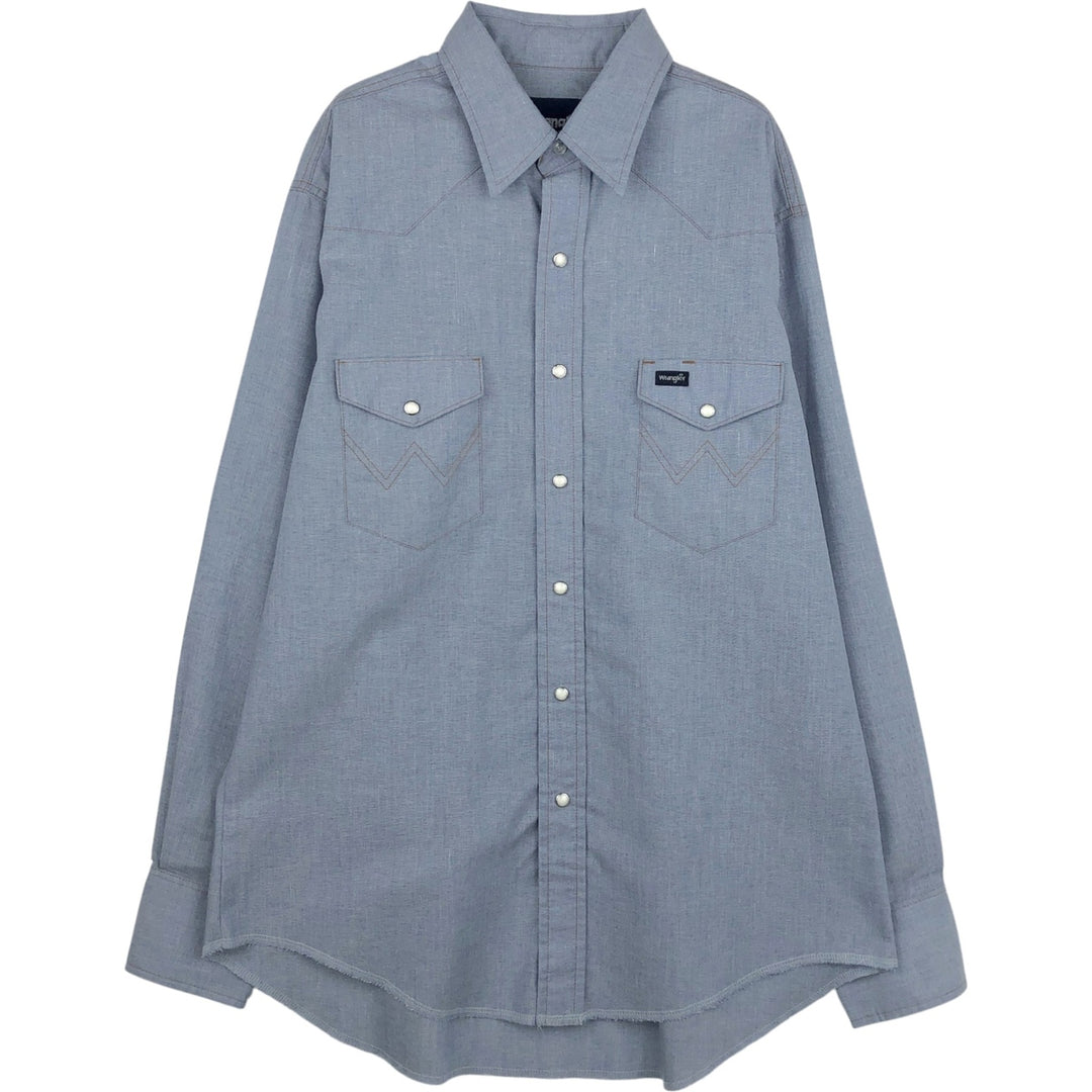 90'S Wrangler Chambray Long-Sleeve Denim Western Shirt, Men's Size L (approx.), Vintage cotton Blue type light blue Vintage Second Hand