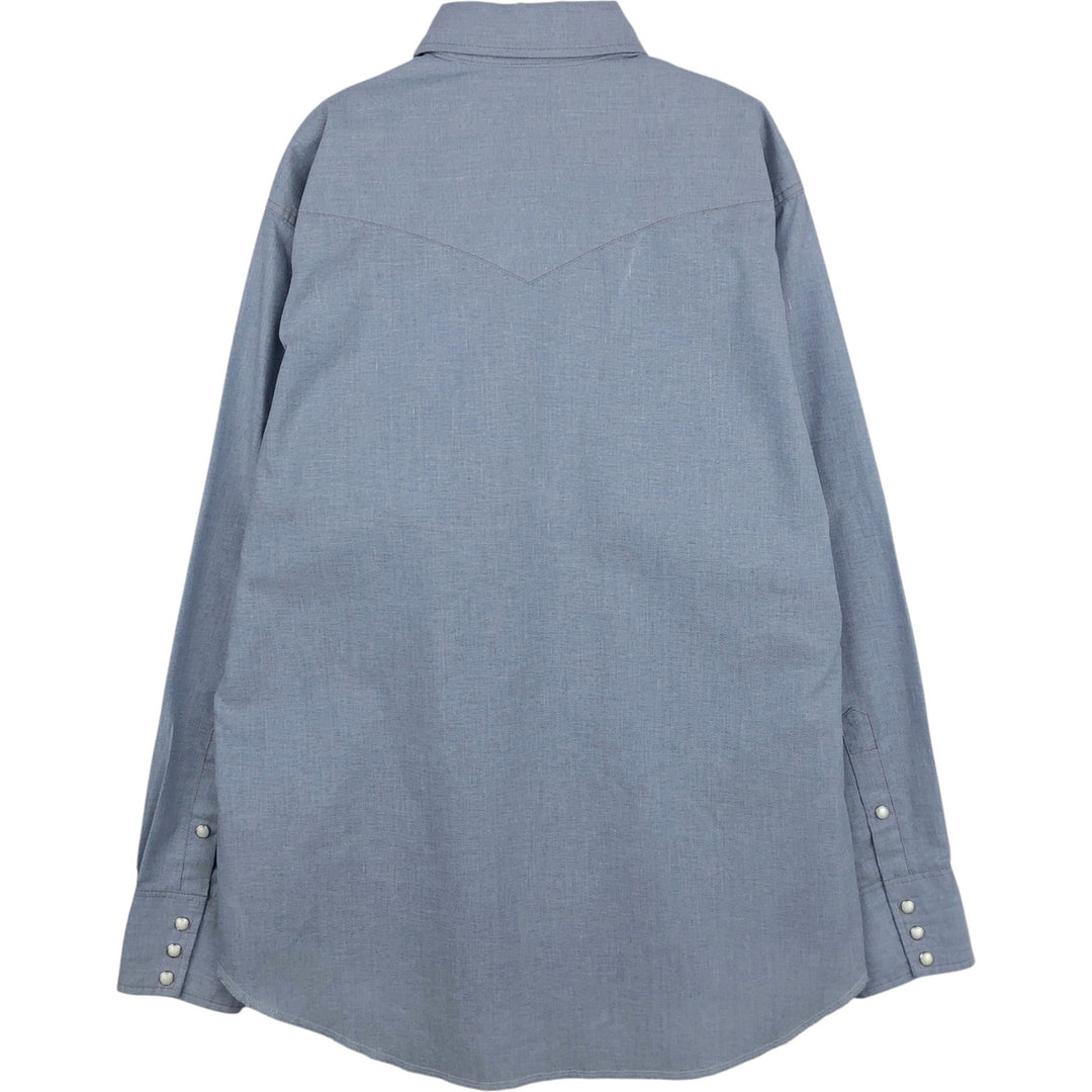 90'S Wrangler Chambray Long-Sleeve Denim Western Shirt, Men's Size L (approx.), Vintage cotton Blue type light blue Vintage Second Hand