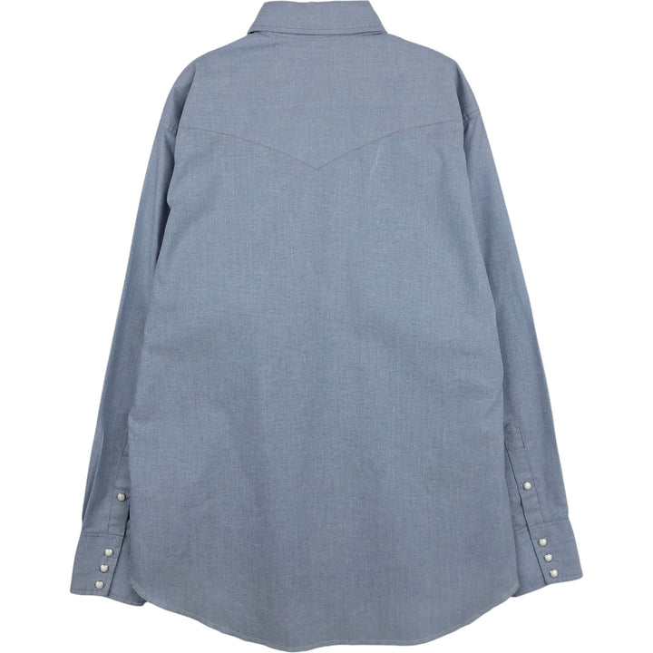 90'S Wrangler Chambray Long-Sleeve Denim Western Shirt, Men's Size L (approx.), Vintage cotton Blue type light blue Vintage Second Hand