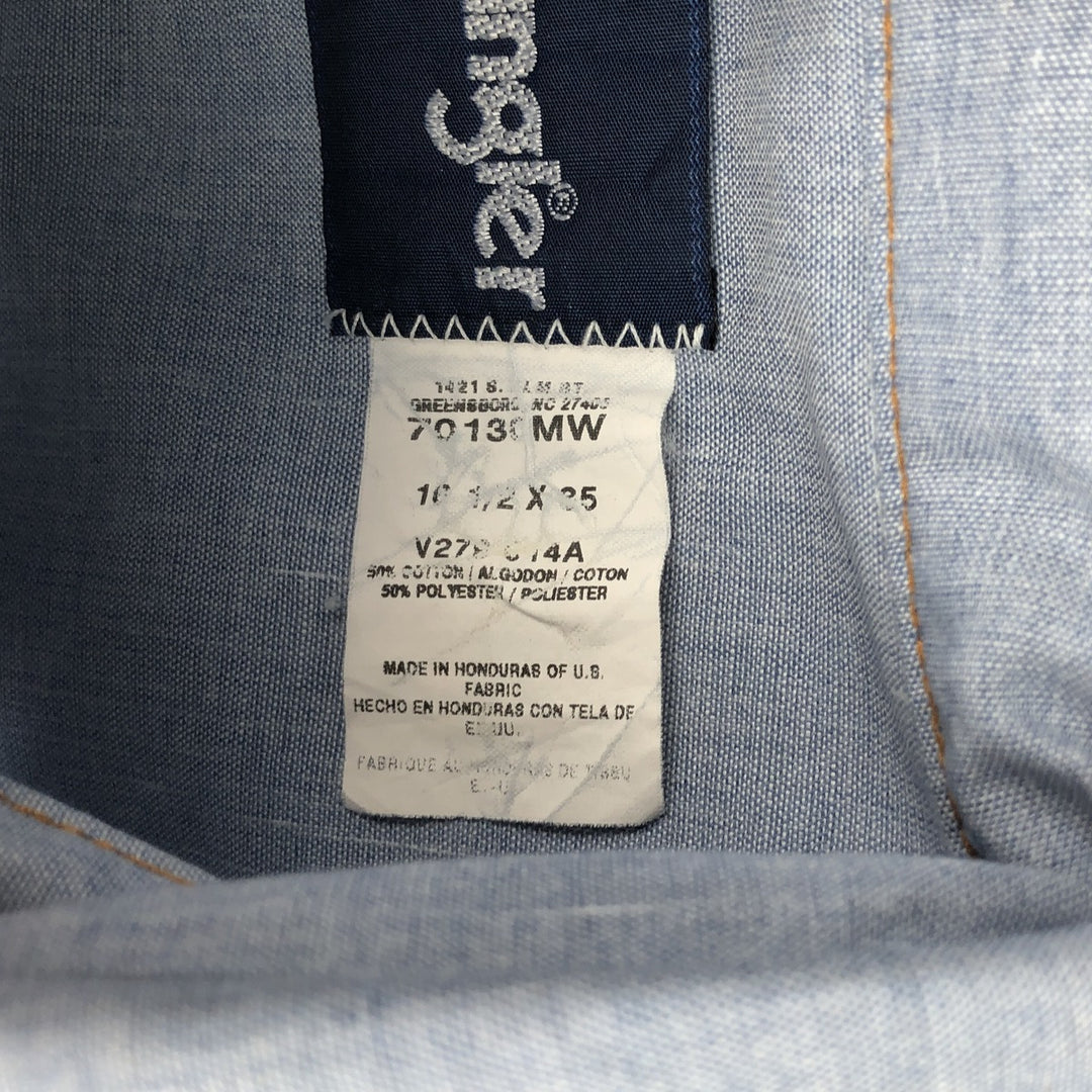 90'S Wrangler Chambray Long-Sleeve Denim Western Shirt, Men's Size L (approx.), Vintage cotton Blue type light blue Vintage Second Hand