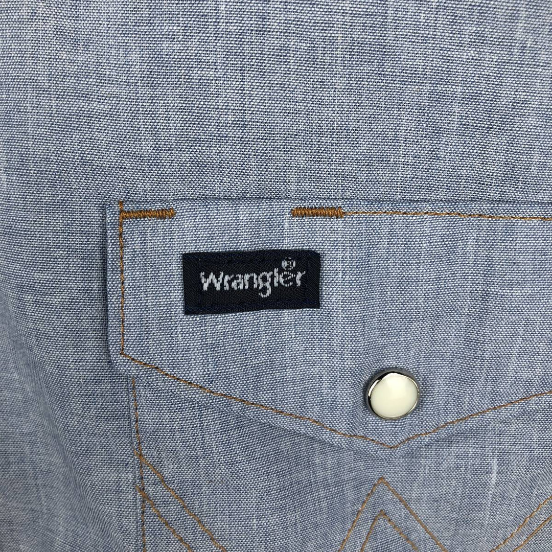 90'S Wrangler Chambray Long-Sleeve Denim Western Shirt, Men's Size L (approx.), Vintage cotton Blue type light blue Vintage Second Hand