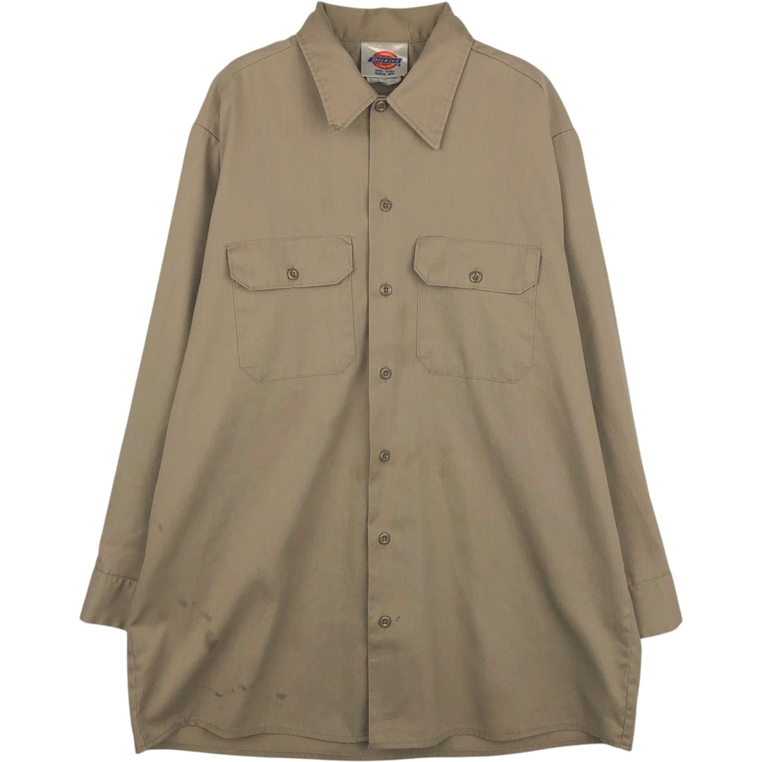 Dickies Long Sleeve Work Shirt, Made in USA, Men's Size L polyester Beige type Vintage Second Hand