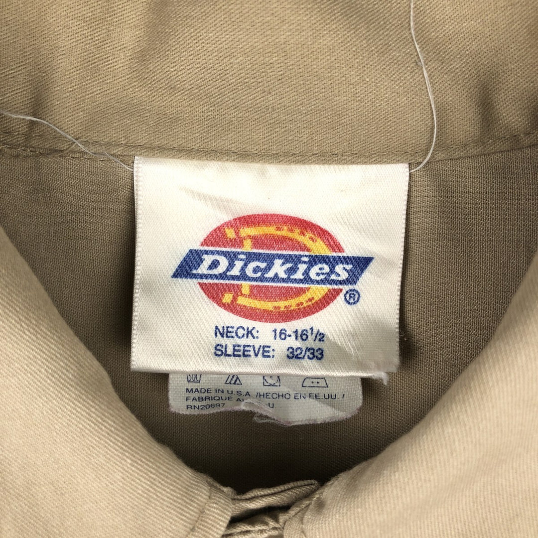 Dickies Long Sleeve Work Shirt, Made in USA, Men's Size L polyester Beige type Vintage Second Hand