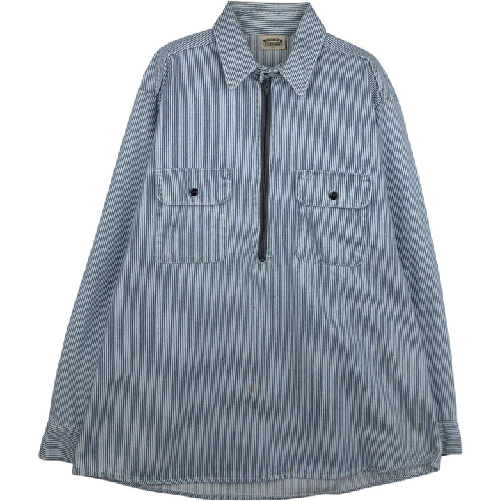 90'S Five Brother Hickory Stripe Half-Zip Long-Sleeve Work Shirt, Men's Size L (Equivalent), Vintage unclear white type Vintage Second Hand