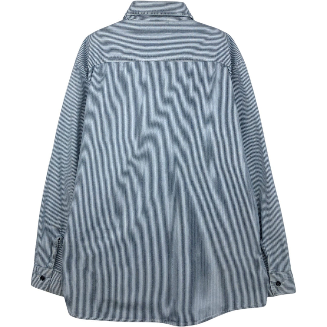 90'S Five Brother Hickory Stripe Half-Zip Long-Sleeve Work Shirt, Men's Size L (Equivalent), Vintage unclear white type Vintage Second Hand