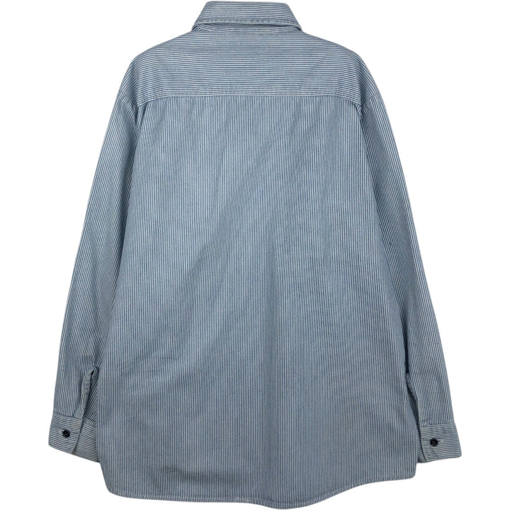 90'S Five Brother Hickory Stripe Half-Zip Long-Sleeve Work Shirt, Men's Size L (Equivalent), Vintage unclear white type Vintage Second Hand