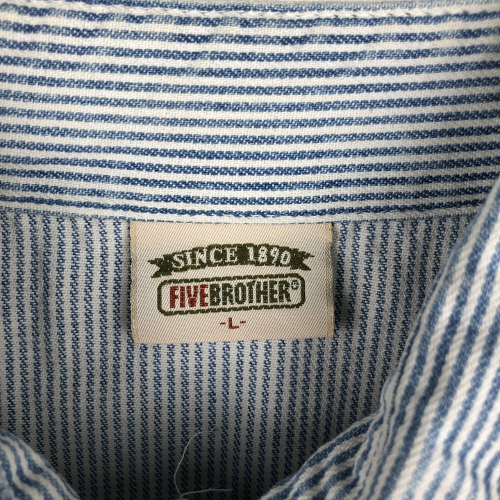 90'S Five Brother Hickory Stripe Half-Zip Long-Sleeve Work Shirt, Men's Size L (Equivalent), Vintage unclear white type Vintage Second Hand