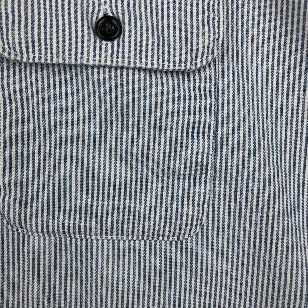 90'S Five Brother Hickory Stripe Half-Zip Long-Sleeve Work Shirt, Men's Size L (Equivalent), Vintage unclear white type Vintage Second Hand