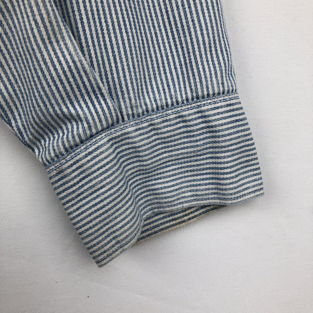 90'S Five Brother Hickory Stripe Half-Zip Long-Sleeve Work Shirt, Men's Size L (Equivalent), Vintage unclear white type Vintage Second Hand