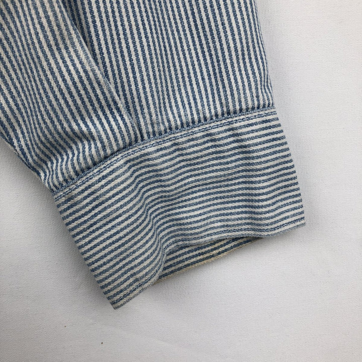 90'S Five Brother Hickory Stripe Half-Zip Long-Sleeve Work Shirt, Men's Size L (Equivalent), Vintage unclear white type Vintage Second Hand