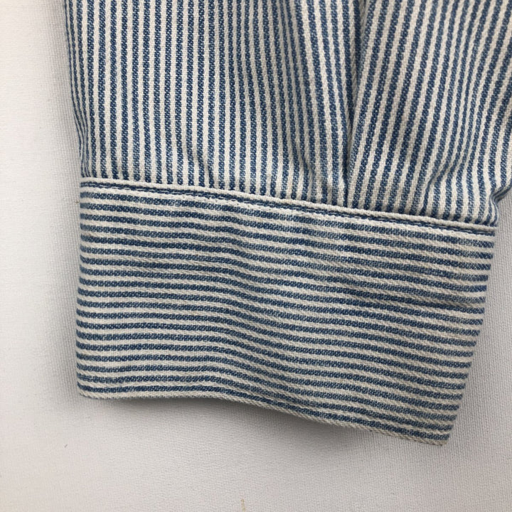 90'S Five Brother Hickory Stripe Half-Zip Long-Sleeve Work Shirt, Men's Size L (Equivalent), Vintage unclear white type Vintage Second Hand