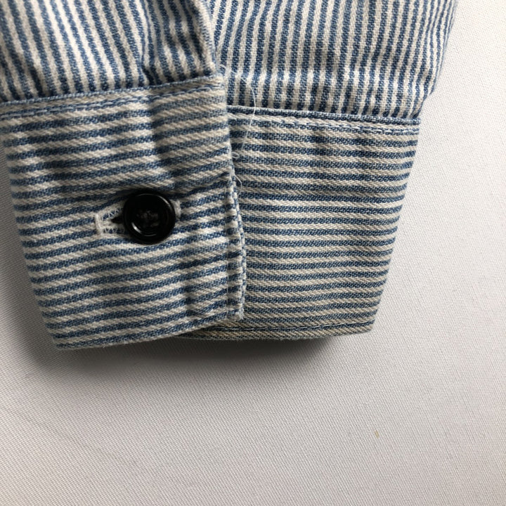 90'S Five Brother Hickory Stripe Half-Zip Long-Sleeve Work Shirt, Men's Size L (Equivalent), Vintage unclear white type Vintage Second Hand