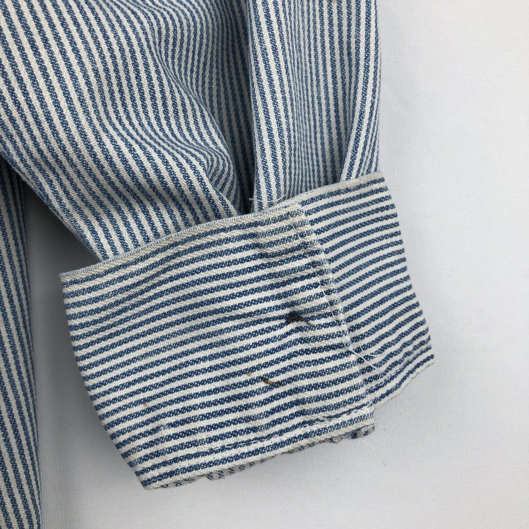 90'S Five Brother Hickory Stripe Half-Zip Long-Sleeve Work Shirt, Men's Size L (Equivalent), Vintage unclear white type Vintage Second Hand