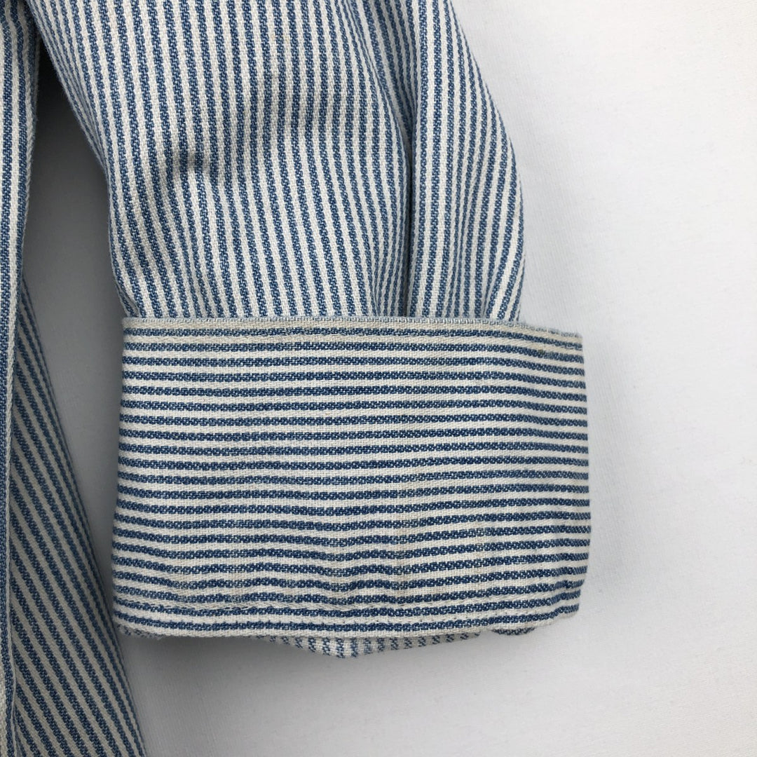 90'S Five Brother Hickory Stripe Half-Zip Long-Sleeve Work Shirt, Men's Size L (Equivalent), Vintage unclear white type Vintage Second Hand