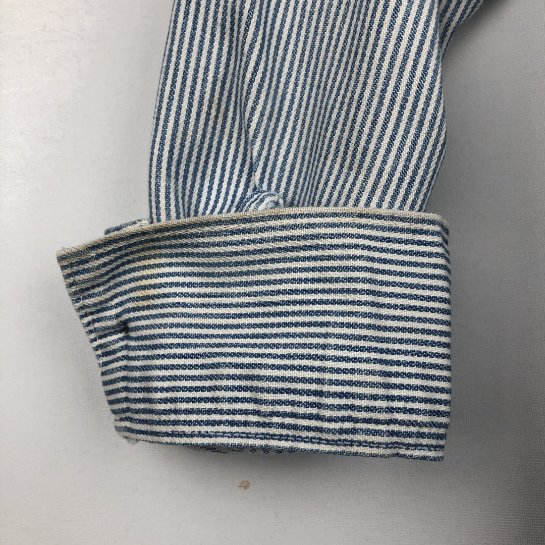 90'S Five Brother Hickory Stripe Half-Zip Long-Sleeve Work Shirt, Men's Size L (Equivalent), Vintage unclear white type Vintage Second Hand