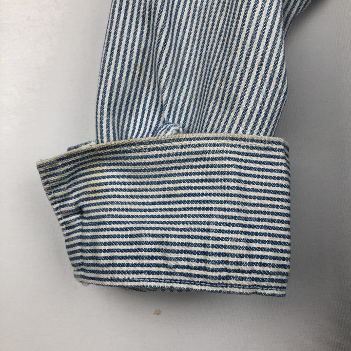 90'S Five Brother Hickory Stripe Half-Zip Long-Sleeve Work Shirt, Men's Size L (Equivalent), Vintage unclear white type Vintage Second Hand