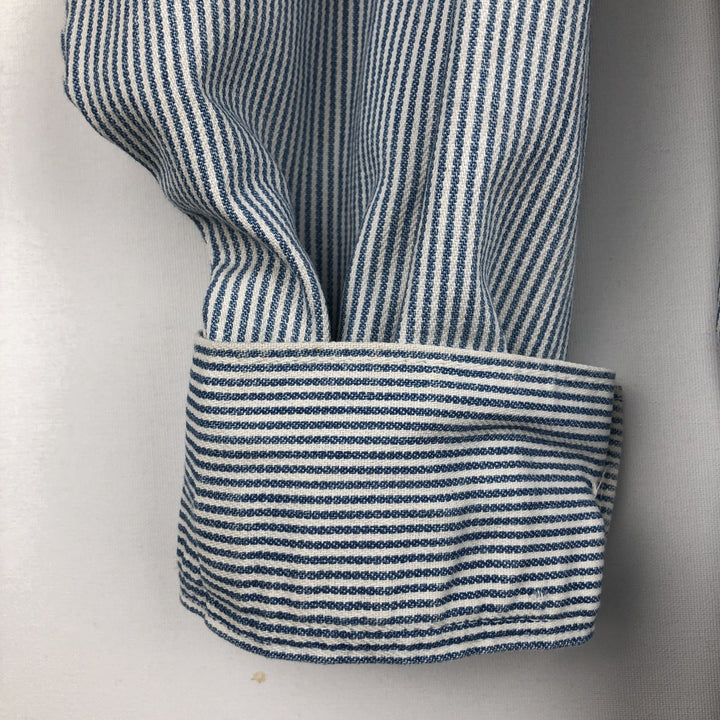 90'S Five Brother Hickory Stripe Half-Zip Long-Sleeve Work Shirt, Men's Size L (Equivalent), Vintage unclear white type Vintage Second Hand