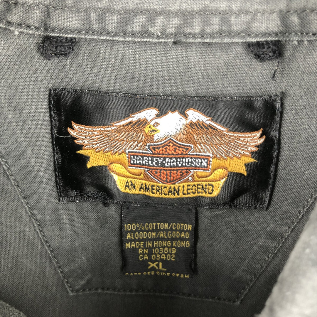 Harley-Davidson Skull Pattern Long-Sleeve Button-Down Work Shirt, Men's Size XL (approx.) cotton black type Vintage Second Hand