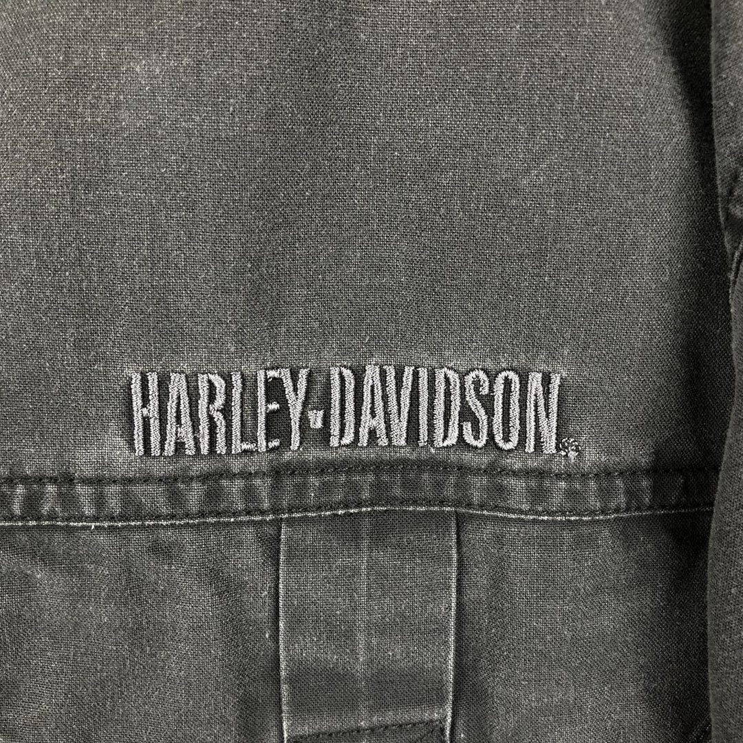 Harley-Davidson Skull Pattern Long-Sleeve Button-Down Work Shirt, Men's Size XL (approx.) cotton black type Vintage Second Hand