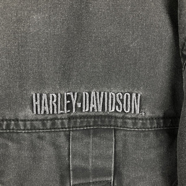 Harley-Davidson Skull Pattern Long-Sleeve Button-Down Work Shirt, Men's Size XL (approx.) cotton black type Vintage Second Hand