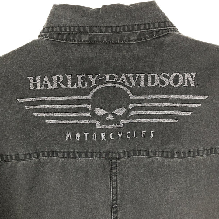 Harley-Davidson Skull Pattern Long-Sleeve Button-Down Work Shirt, Men's Size XL (approx.) cotton black type Vintage Second Hand