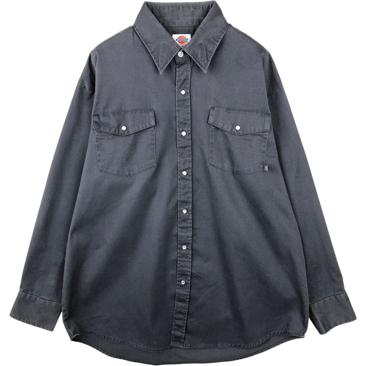 Dickies long-sleeved work shirt, men's size L (equivalent), snap buttons. polyester Charcoal Vintage Second Hand