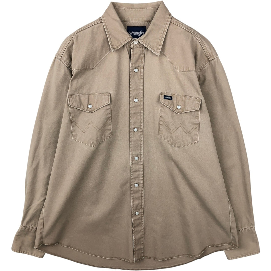 Wrangler Long-Sleeve Western Shirt, Men's Size XL (approx.) cotton Beige type Vintage Second Hand