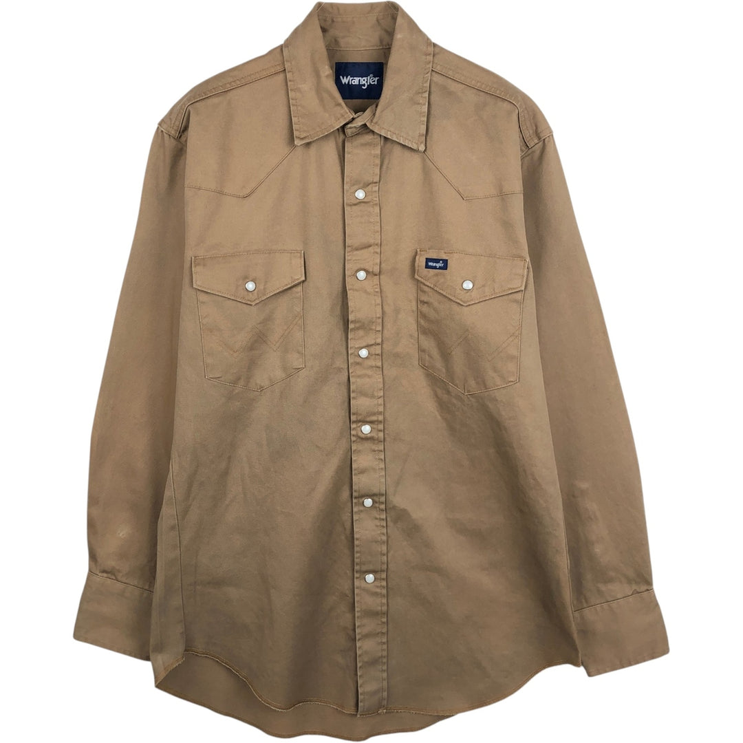 Wrangler Long Sleeve Western Shirt, Men's Size Medium cotton Khaki type beige Vintage Second Hand