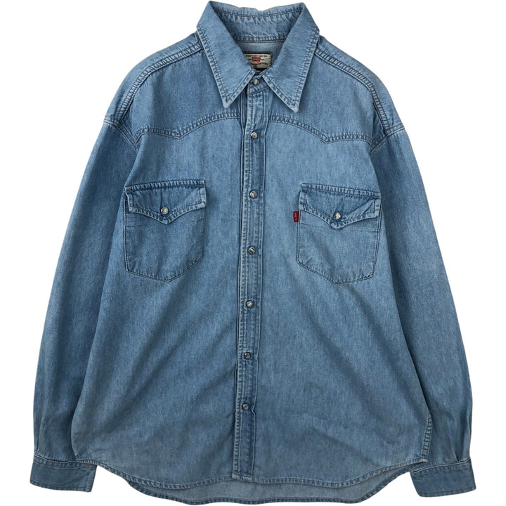 Levi's Long-Sleeve Denim Western Shirt, Men's Size XXL (approx.) unclear Blue type light blue Vintage Second Hand