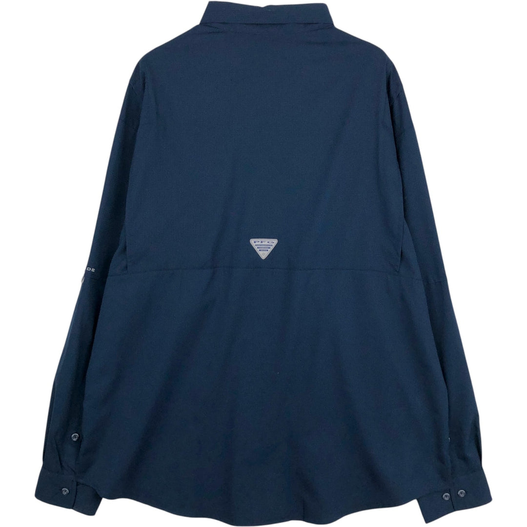 Columbia PFG OMNI-SHADE Button-Down Long-Sleeve Fishing Shirt, Men's Size XL (approx.) polyester navy blue type Vintage Second Hand