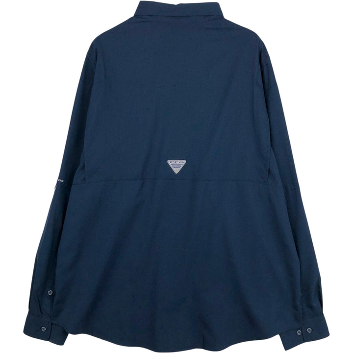 Columbia PFG OMNI-SHADE Button-Down Long-Sleeve Fishing Shirt, Men's Size XL (approx.) polyester navy blue type Vintage Second Hand