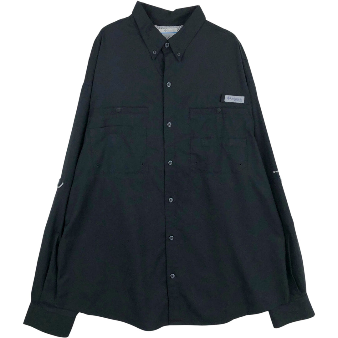 Columbia PFG OMNI-SHADE Button-Down Long-Sleeve Fishing Shirt, Men's Size XL (approx.) polyester black type Vintage Second Hand