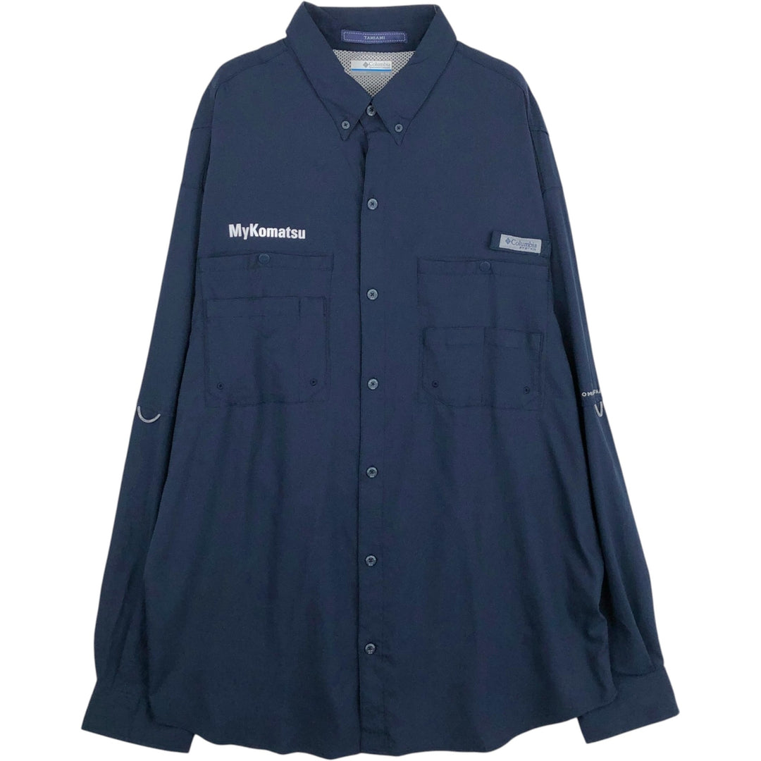 Columbia PFG Tamami Omni-Shade Button-Down Long-Sleeve Fishing Shirt (Men's Size XL) polyester navy blue type Vintage Second Hand