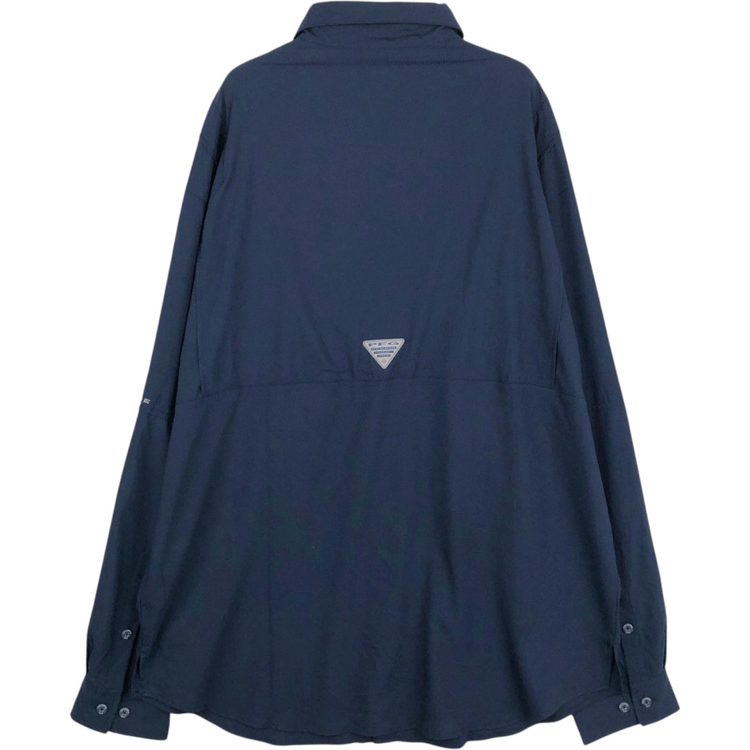 Columbia PFG Tamami Omni-Shade Button-Down Long-Sleeve Fishing Shirt (Men's Size XL) polyester navy blue type Vintage Second Hand