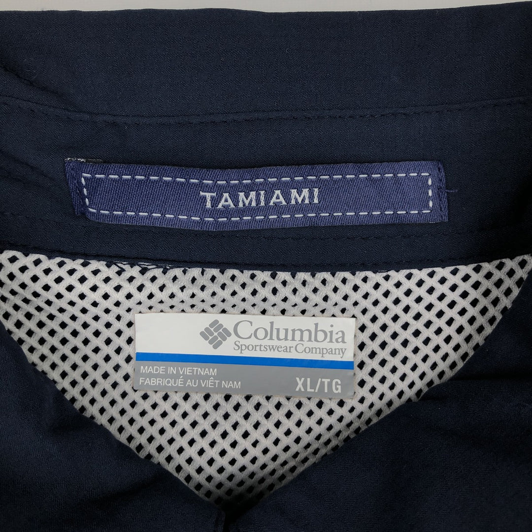 Columbia PFG Tamami Omni-Shade Button-Down Long-Sleeve Fishing Shirt (Men's Size XL) polyester navy blue type Vintage Second Hand