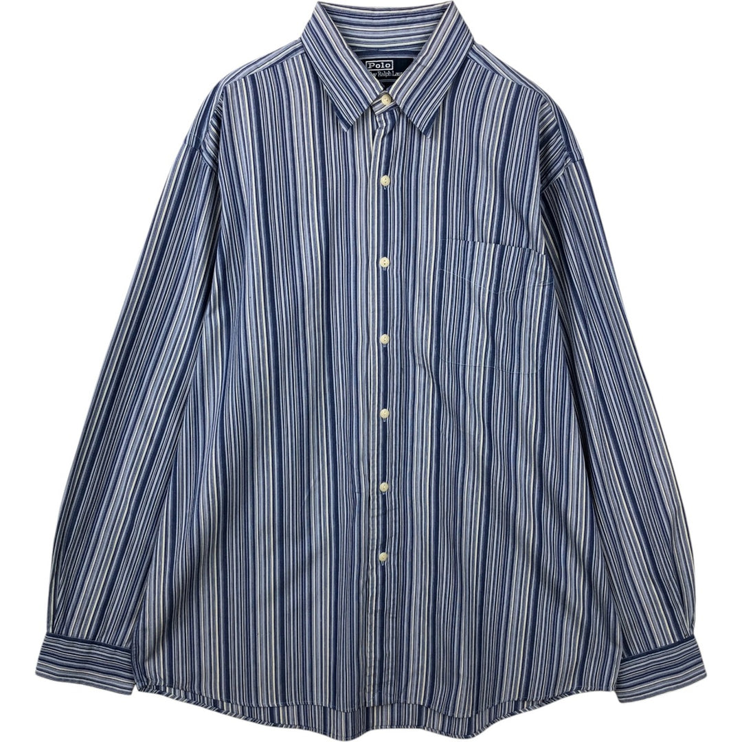 Ralph Lauren JEROME Multi-stripe Long Sleeve Cotton Striped Shirt, Men's L size cotton blue type Vintage Second Hand
