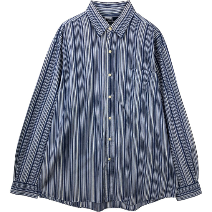 Ralph Lauren JEROME Multi-stripe Long Sleeve Cotton Striped Shirt, Men's L size cotton blue type Vintage Second Hand
