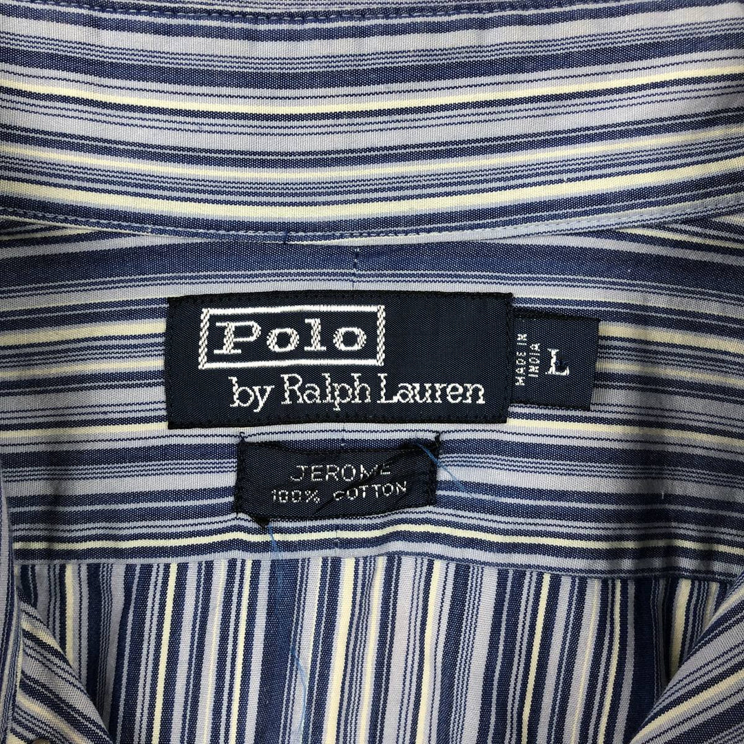 Ralph Lauren JEROME Multi-stripe Long Sleeve Cotton Striped Shirt, Men's L size cotton blue type Vintage Second Hand