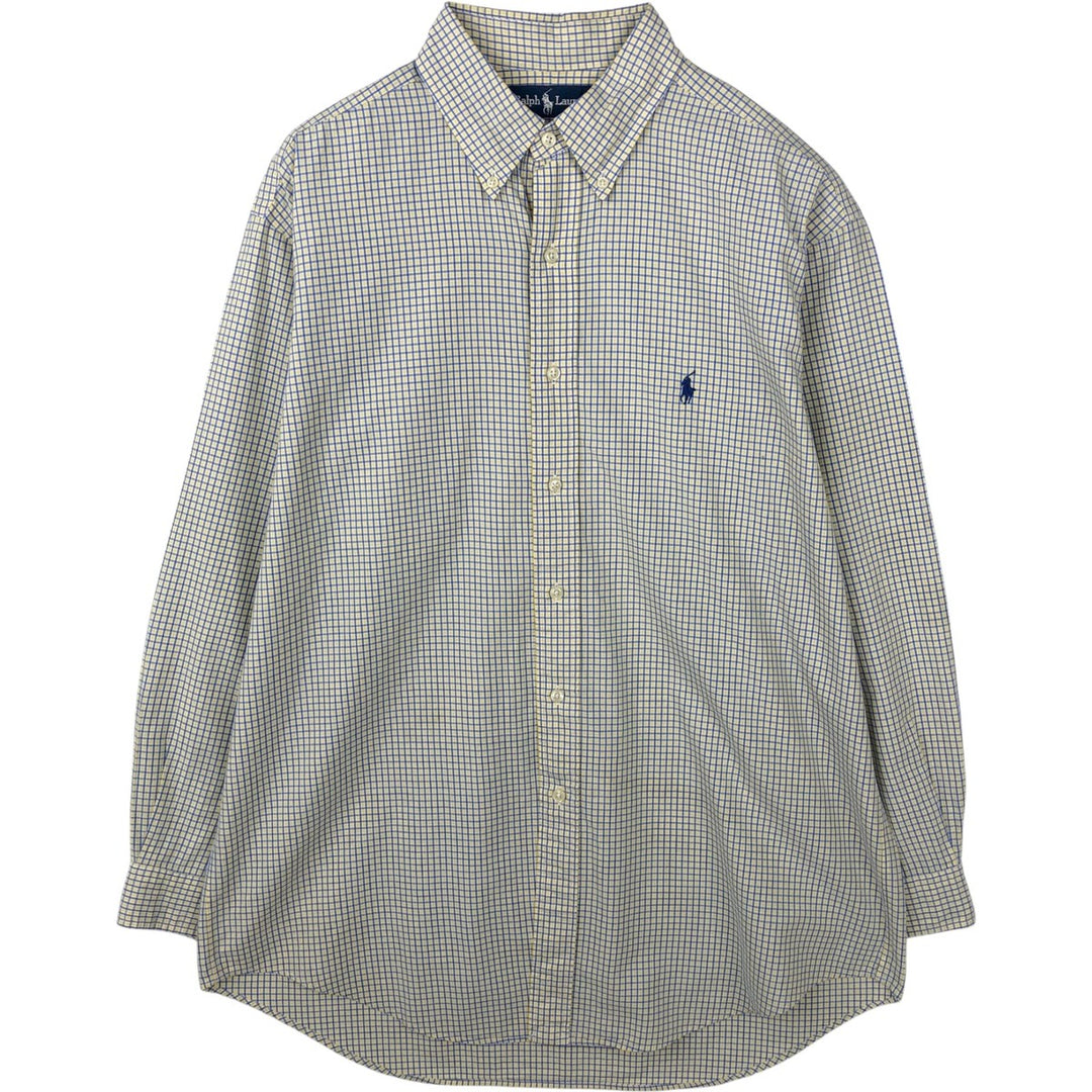 Ralph Lauren YARMOUTH Long Sleeve Button-Down Check Shirt, Men's Size L cotton white type Vintage Second Hand