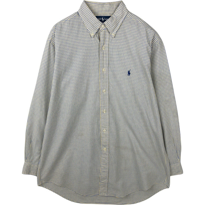 Ralph Lauren YARMOUTH Long Sleeve Button-Down Check Shirt, Men's Size L cotton white type Vintage Second Hand