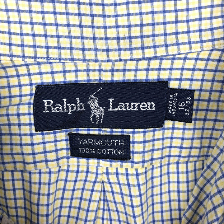Ralph Lauren YARMOUTH Long Sleeve Button-Down Check Shirt, Men's Size L cotton white type Vintage Second Hand